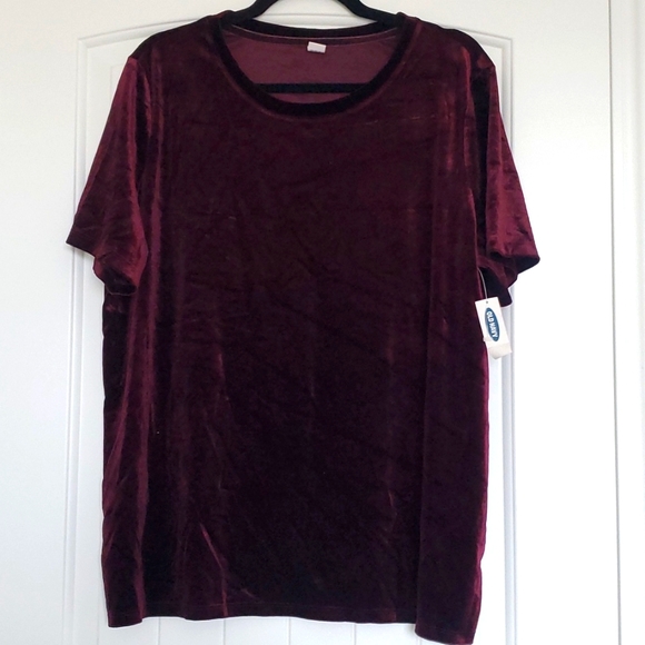 NWT! Old Navy Dark Red Velvet Short Sleeve Top (XL) - Picture 3 of 7